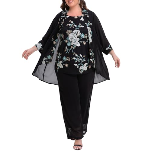 Women's Plus Size Wedding Pant Suits 3 Piece Chiffon Party Outfit for Mother of The Groom Bride Evening Gowns2