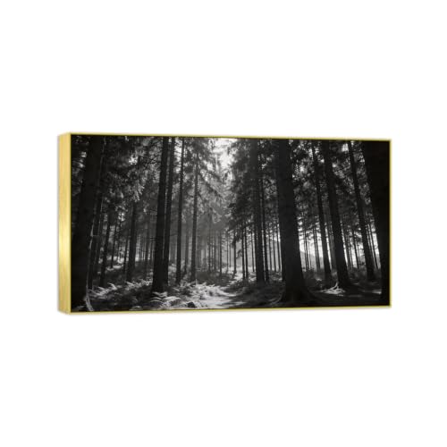 Tableau Décoration Murale Forêt Arbre Noir et Blanc Toile 30x55cm Chic