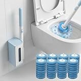 Disposable Toilet Brush and Holder Set with 64 Replacement Heads, Economical Home Toilet Cleaner Wand for Easy Refill Replacement, Compact Hygienic Toilet Bowl Brush for Family Bathroom