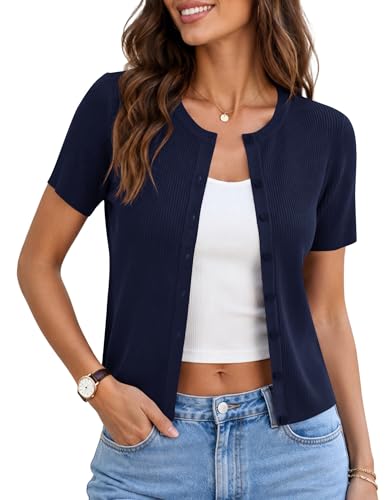 Kistore Kistore Short Sleeve Cardigan Women Short Sleeve Lightweight Sweater S-XL