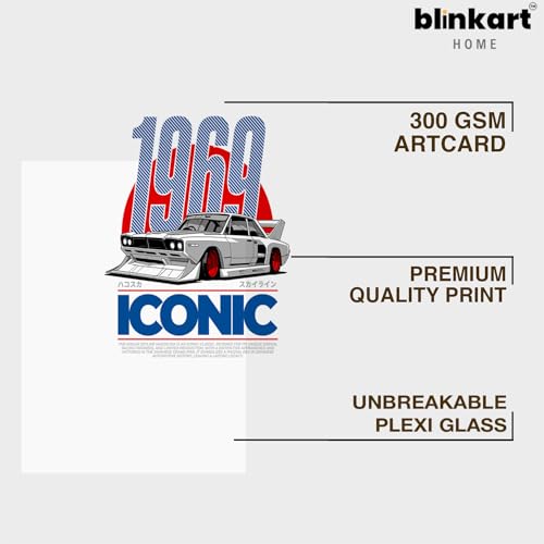 Image of BLINKART Nissan Skyline (1969) CarFramed Posters Gift Items Boys Room Wall Decoration Bedroom Office Studio Synthetic Wood Frame & Acrylic Glass Ready to Hang - 12x8 Inch, (A4 Size) - CAR-175