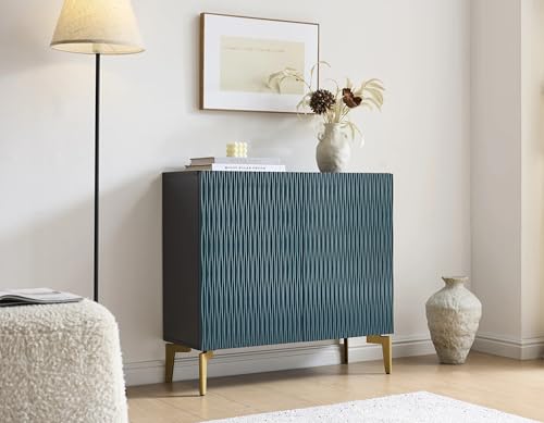 Kings Brand Furniture 2-Door Storage Cabinet – Accent Sideboard Buffet in Blue & Black, Storage Cabinet for Living Room, Hallway, Kitchen, Dining Room, or Entryway