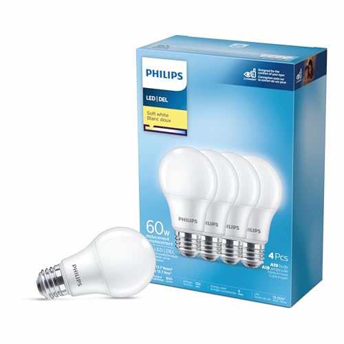 Philips - PHILIPS 463380 Led 60W A19 Soft White Non Dimmable(2700K)-4 Pack(Packing may Vary)