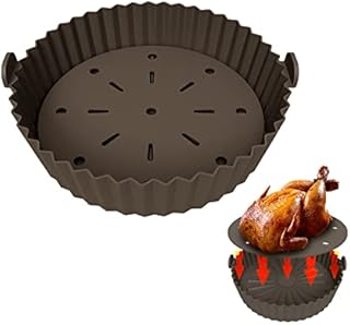 tannac Air Fryer Liner, 8.5 Inch~10 Inch Reusable Silicone Air Fryer Pot,Non-Stick Oil Filter Design 100% Food-Grade Kitchen Mat, 22cm Large Replacement Accessories for Air Fryer, Grey