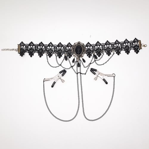 Nipple Clamps with Chain necklace Body Ring Non-Piercing Adjustable Body Chain Choker Faux Body Jewelry for Men Women4