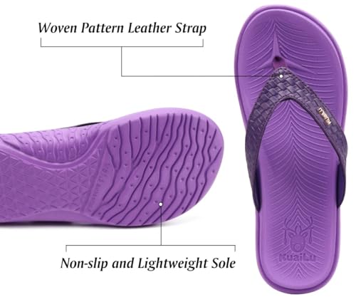 Image of KuaiLu Womens Flip Flops Arch Support Yoga Mat Cushioned Thong Sandals | Ladies Comfortable Walking Slides For Plantar Fasciitis Slip On Indoor Outdoor For Summer