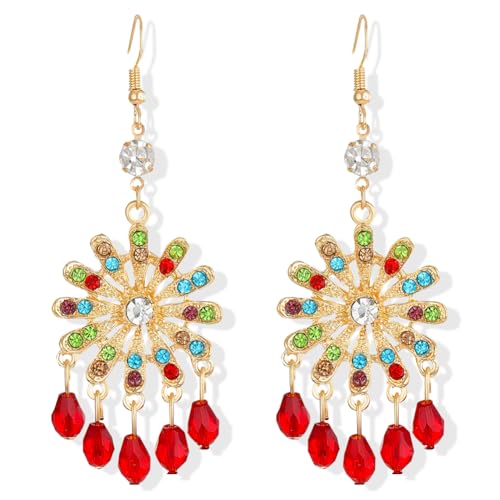 Vintage Ethnic Style Colorful Crystal Flower Lightweight Dangle Drop Earrings