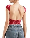 SUUKSESS Women Backless Sexy Going Out Crop Tops Double Lined Open Back Y2k Basic Tee Shirts (Pulka Dots Red, XS)