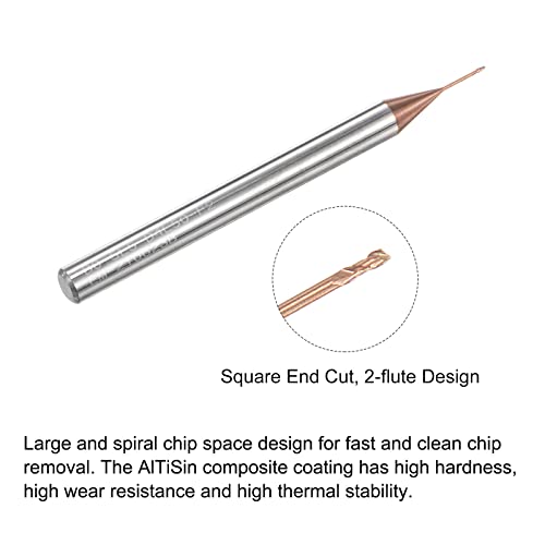 Image of uxcell Square Nose End Mill, 0.5mm Solid Carbide AlTiSin Coated Long Reach CNC Router Bits 2 Flutes Milling Cutter with Extended Neck, 5mm Cutting Length 4mm Shank