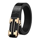 GOTOANT Men's Belt Leather Click Groove Belt Crocodile Designer Dress Casual H Word Black 130