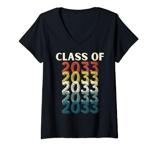 Damen Class Of 2033 Grow With Me Retro für Lehrer und Schüler T-Shirt mit V-Ausschnitt