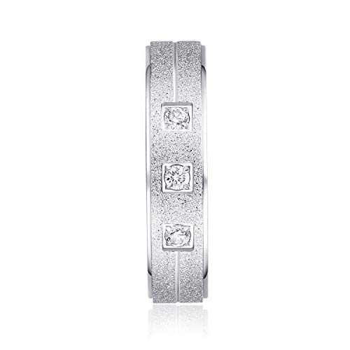 Solid Unisex Comfort Fit Sterling Silver 5Mm Sandblasted Finish Ring Simulated Diamond Wedding Band (9) #TOP25