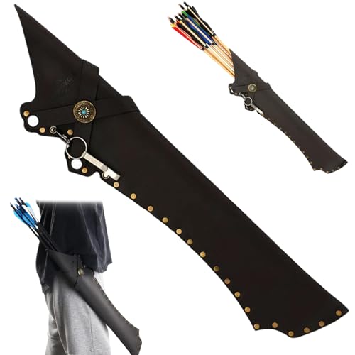 Peosaard Archery Arrow Holder,PU & Oxford Quivers,Adjustable Arrow Backpack Bag Holder with Keyring & Connector,Hip Back for Arrows,Bow Hunting/5x24 Inch