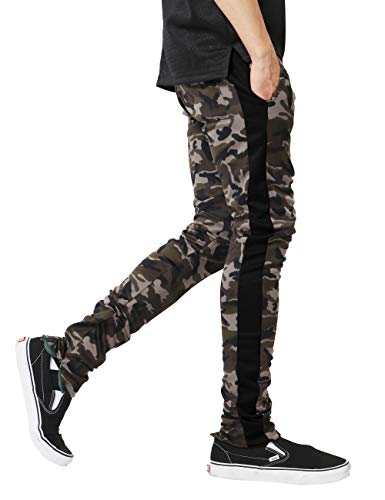 Mens Camo Stripe Track Pants Skinny Fit Stretch Elastic Slim Trouser2