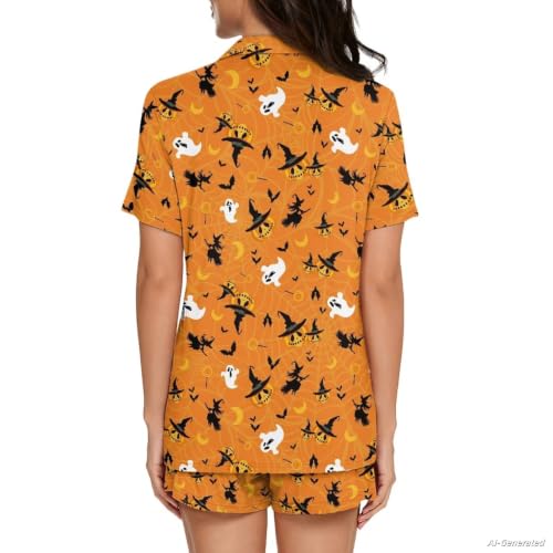 Image of Renewold Women's Short Sleeve Pajama Set Button Down Sleepwear with Notch Collar Soft Lounge Top and Shorts with Pockets