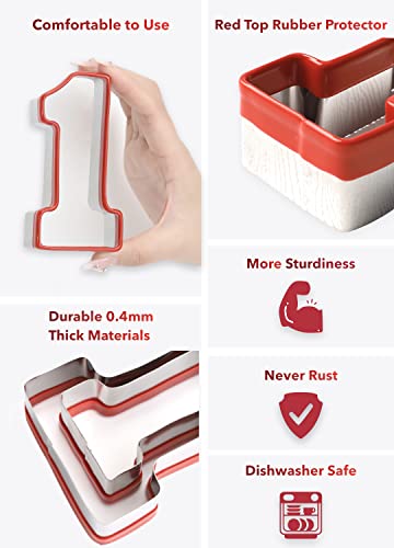 3Pcs Number One Cookie Cutters 5", 4", 3", 1 Cookie Cutter Set, Biscuit Cutter, 0.4Mm Thickness Heavy Duty Food-Grade Stainless Steel, Coated With Soft Pvc For Protection #TOP1