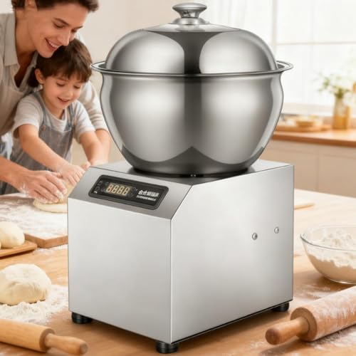 XNZJHPP Amasadora Comercial con Recipiente de Acero Inoxidable, 1800 W, Doble rotación, con Tapa y Temporizador, Espiral eléctrica para restaurantes, panaderías y pizzerías, 8 kg. (5kg)