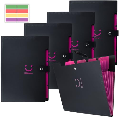 Image of SPS 5 Pocket Expanding File Folder Smile Design - Fits A4 & Letter Size Document Organizer, Accordion File Folders, File Holder for Office, School & Home Use - Pink (Pack of 4)
