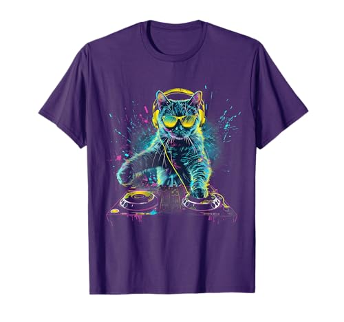 DJ Cat Splash House Music Beatmaker EDM Turntable DJ Cat T-Shirt