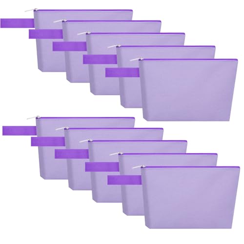 Sinzip 10 Pieces Cotton Canvas Makeup Bag with Bottom and Strap, Multi-Purpose Cosmetic Bag with Zipper Travel Toiletry Pouch, Blank DIY Craft Bag (Purple, XS)