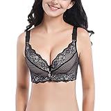 DAIHAN Damen Bügel-BH Übergröße Minimizer Blumenspitze Ungefütterter BH Push Up 3/4 Körbchen Unterwäsche Bügel BH,Schwarz2,110B