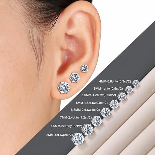 Moissanite Stud Earrings for Women, 0.6-4ct VVS1 Clarity, 18K White Gold Vermeil on 925 Sterling Silver, D Color Jewelry Gift4