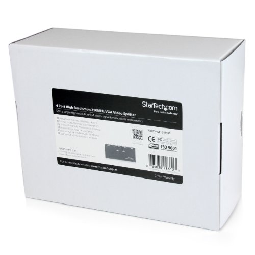 Startech.com 4-Port Vga Video Splitter - 300 Mhz- Vga Splitter - 4 Port - 2048X1536 @ 80Hz (St124Pro) Black #TOP6