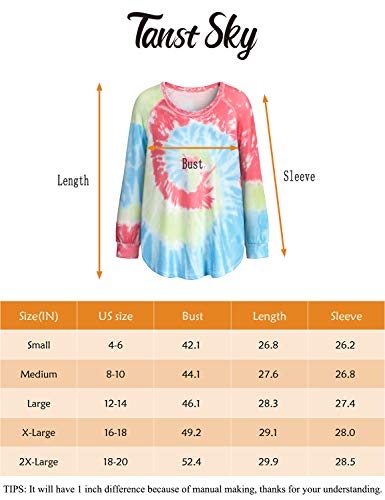 Tanst Sky Plus Size Tops For Women Long Sleeve, Color Block Sweatshirt Fall Tie Dye Tops For Leggings Long Sleeve Crew Neck Shirts Maternity Pajama Outdoor Apparel Rainbow 18-20 #TOP3