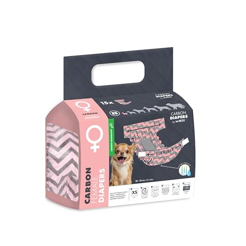 M-PETS 女の子用カーボンオムツ ペット用オムツ 女の子 長時間 メス しつけ マナーパンツ マナーベルト マーキング防止 シニア 介護用 ズレない 超消臭 吸水力 12時間吸収 超小型犬 小型犬 中型犬 大型犬 (XS)