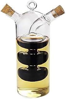 WINAKUI Olive Oil and Vinegar Dispenser Cruet Bottles, 2 in 1 Transparent Glass Oil Bottle, Dual Glass Oil Dispenser Bottles for Kitchen Cooking Container