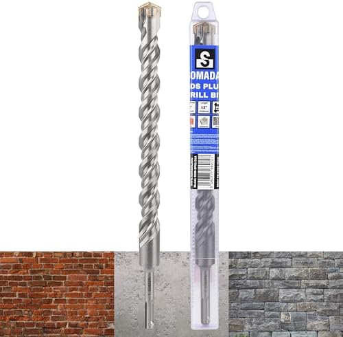 SOMADA 1-Inch x 12-Inch SDS Plus Long Drill SDS-Plus Rotary Hammer Drill Bit 4-Cutter Carbide Tip for Concrete, Brick, Stone and Masonry Drilling