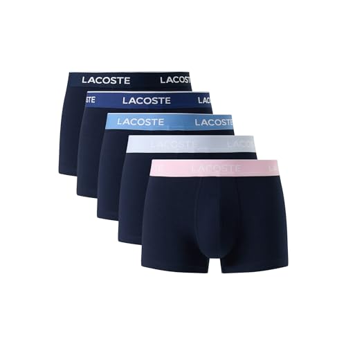 Lacoste Men's Cotton Stretch Essentials Trunks, 5-pack (Amazon Exclusives), Navy Blue/Albizia/Phoenix, Small