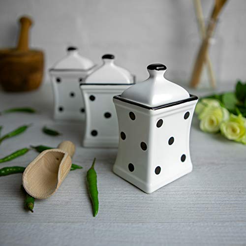 City to Cottage White and Black Polka Dot  Handmade  Small 53oz150ml Ceramic Kitchen  Herb Spice  Storage Jar Set of 3  Containers  Canisters