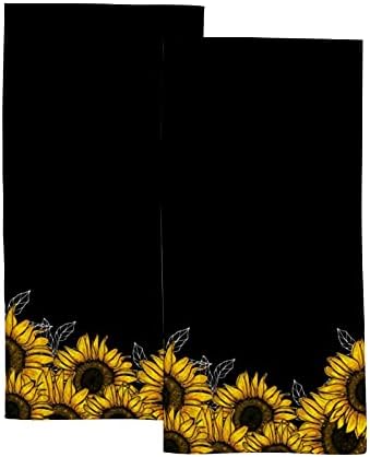 Vantaso Floral Sunflowers on Black Hand Towels Set for Bathroom Kitchen Towels Microfiber Bath Towel Absorbent Dish Fingertip Towel for Guest Gym Spa and Bar 30 x 15 inch