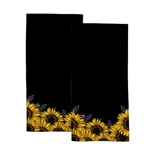 Vantaso Floral Sunflowers On Black Hand Towels Set For Bathroom Kitchen Towels Microfiber Bath Towel Absorbent Dish Fingertip Towel For Guest Gym Spa And Bar 30 X 15 Inch #TOP29