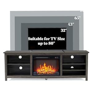AMERLIFE Fireplace TV Stand Wood Texture Entertainment Center with 23 Electric Fireplace Farmhouse Entertainment Stand Media TV Console for TVs Up to 80 70 inches Rustic Grey