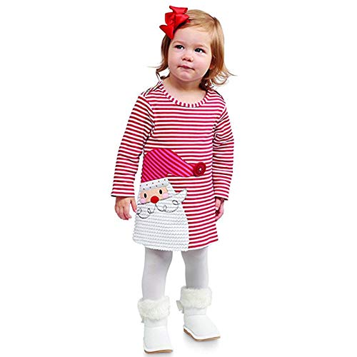 Peuter Kids Baby Meisjes Kerstman Gestreepte Prinses Jurk Kerst Outfits Kleding - Afbeelding 3
