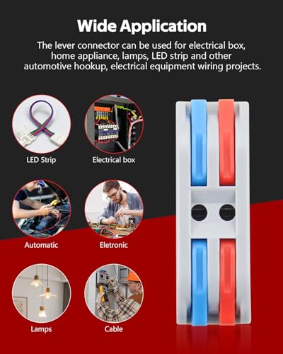 Image of ALITOVE 50pcs Electrical Connectors Push in Lever Nuts Quick Connect 2 Wire Splice Kit Compact Inline Terminals for Wire Splicing Project, 28-12 AWG, 2 in 2 Out (Pack of 4)
