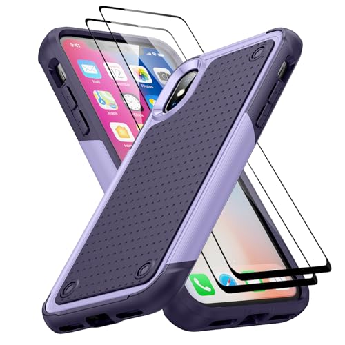 Image of Jeylly for iPhone Xs Case, iPhone X Cover with Screen Protector, Anti Fingerprint Anti-Scratch Hard Back with Silicone Slim Thin Hybrid Protective Phone Case for iPhone Xs/X, Light Purple/Blue