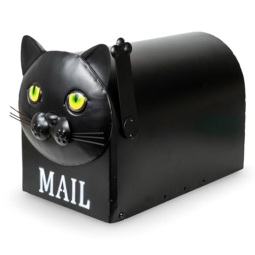 Made Easy Kit Metal Mailbox Animal Design - Fast Straight Forward Post Mounting Bracket Install - Durable All Weather Rust Resistant - Letters, Mail, Small Packages (Standard, Cat Black) by Made Easy Kit - Used condition - US$41.08