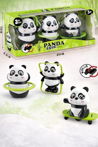 Image of 3 PCS Panda Wind Up Toy Set - Wobbling, Skateboard & Jumping Panda Rolling Toys | Roly Poly Educational & Infant Interactive Toys for Babies 1-3 Years |Cute Panda Miniature Home Decor & Gift