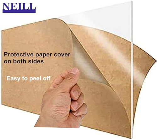 Image of NEILL High Gloss Acrylic Square Sheet with Rounded Corners, 3mm Thickness, Transparent 12 inch x 12 inch (Pack of 3) - Ideal for Glass Painting and DIY Projects Clear.