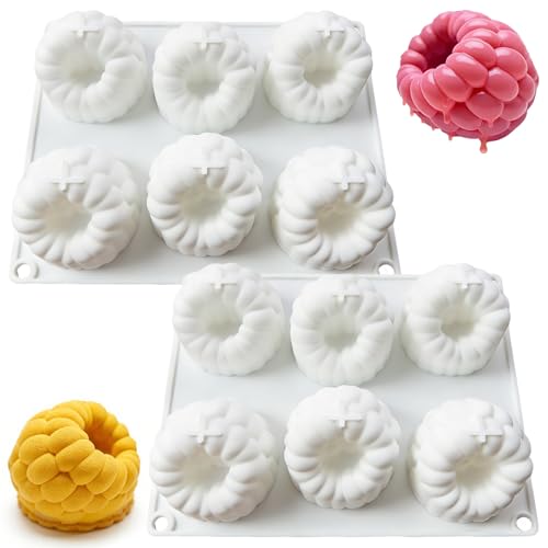 XIANJIA 2 Pièces Moule Trompe L'oeil Fruit, Moule Silicone Framboise, 6 Cavities Moules Silicones,...