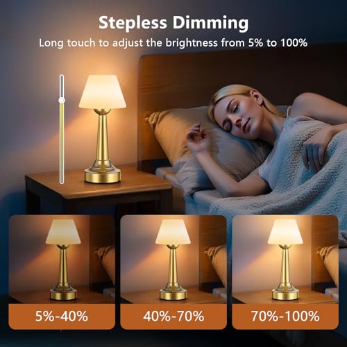 TRRMEZY Shower Lamp, Battery Operated Cordless Table lamp Waterproof, Rechargeable Lamp for Shower, Outdoor Deep Gold