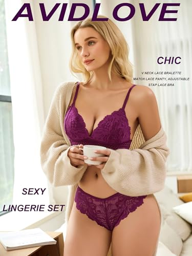 Image of Avidlove Lingerie Set for Women Sexy Lace Bra and Panty Sets 2 Piece Lace Bralette Set
