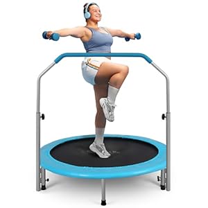 SereneLife Fitness Trampolin Indoor, Ø 102 cm – Faltbarer Rebounder mit Rückprall & Höhenverstellbarem Griff, Bis 150KG, ideal für Zuhause, Cardio, Sport & Training