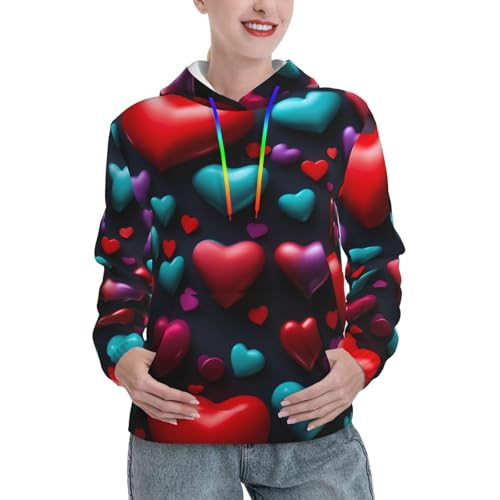 Sweat à capuche femme avec grande poche kangourou et motif cœur rouge durable
