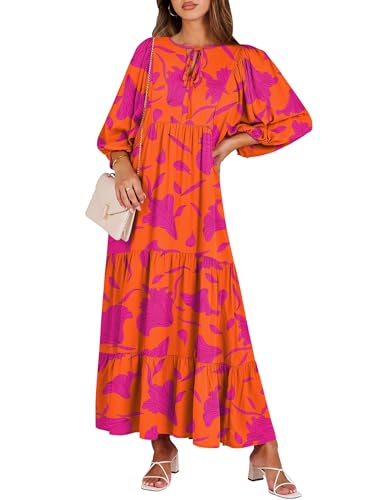 Image of ANRABESS Womens Boho Floral 3 /4 Puff Sleeve Maxi Dress