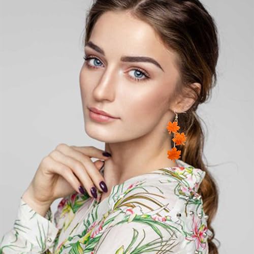 Fall Orange Maple Leaf Earrings Long Tassel Dangle Earrings for Women Autumn Leaf Statement Jewelry Boho Lightweight3