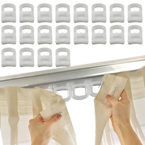 20pcs Curtain Track Gliders for VW Campervan Caravan White Curtain Rail Gliders, Smooth Operate and Easily Insert Hooks for Track, Window, Shower, Curtains Glider Hooks Rail Sliders